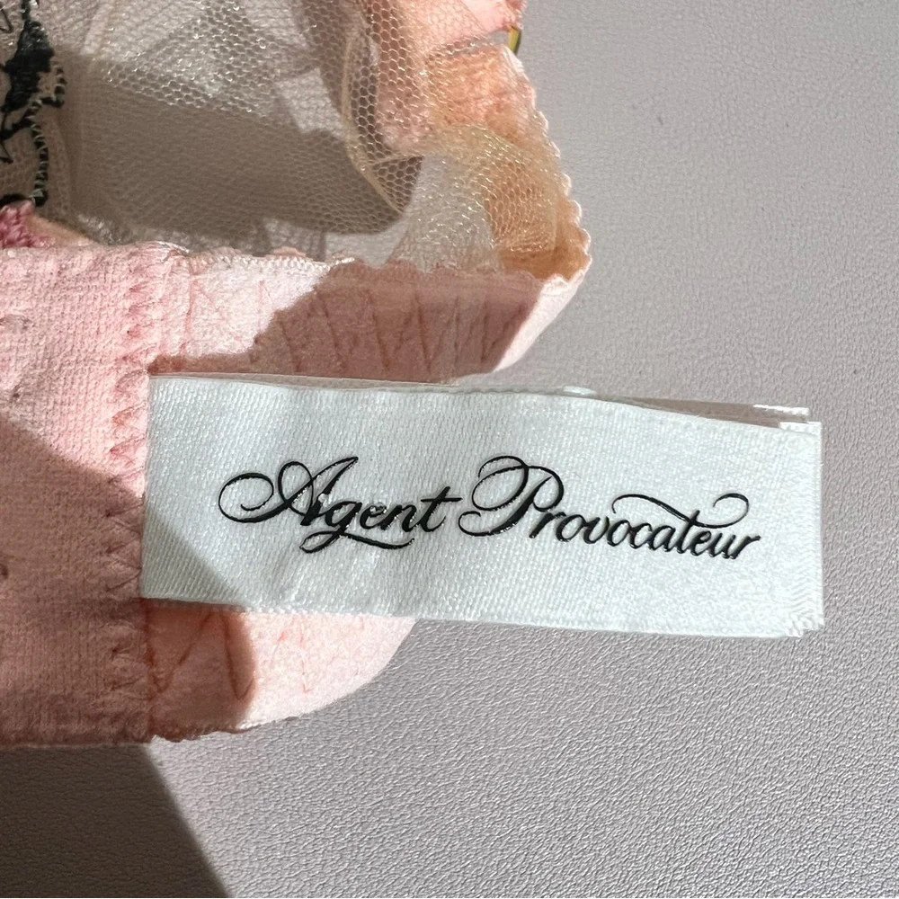 Agent Provocateur Pink Zuri Underwired Bra Size 36DD Italian Tulle Sheer Embroid